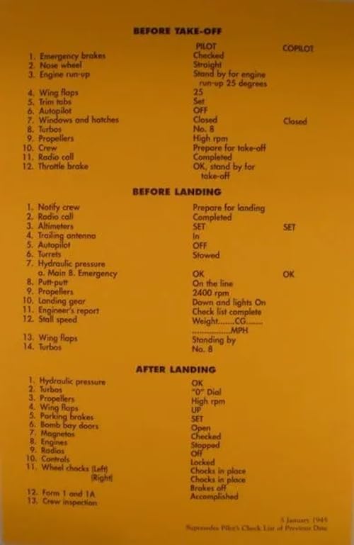 B-29 Superfortress Check List L796524