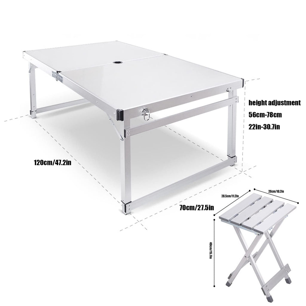Portable Adjustable Height Aluminum Alloy Camping Table with 4 Stools T85727