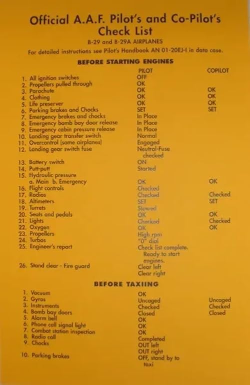 B-29 Superfortress Check List L796524