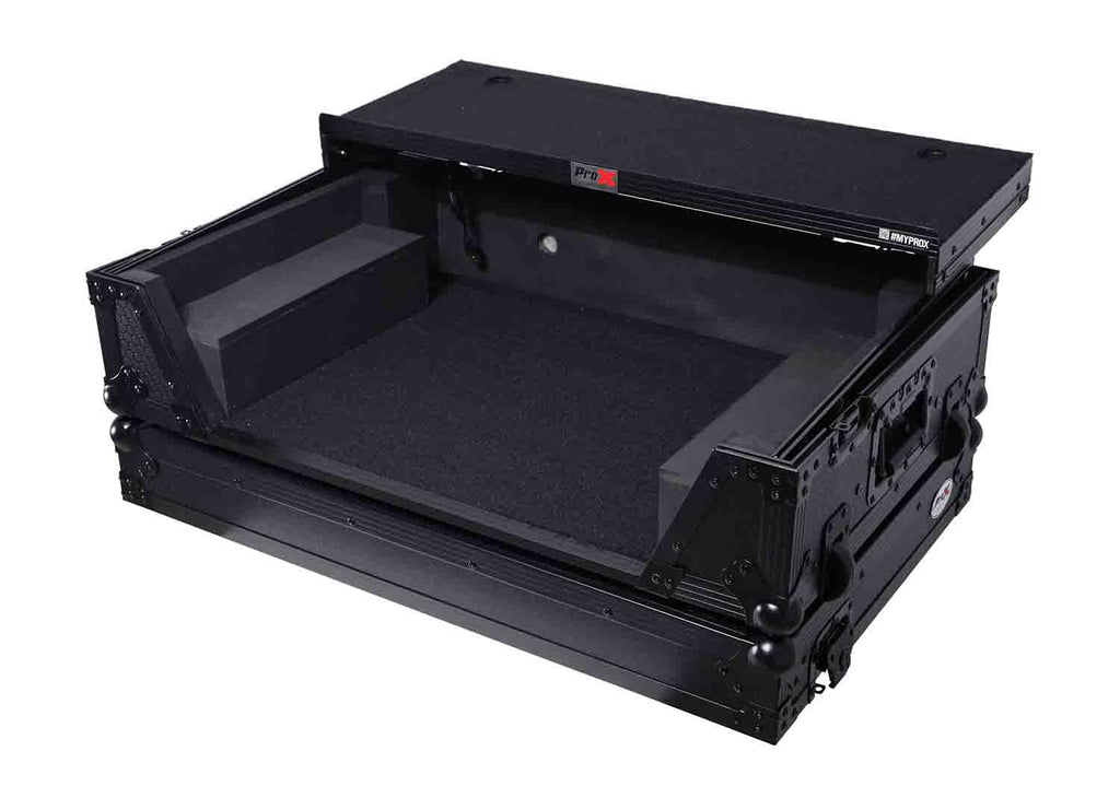 Black Flight Style Road Case with Laptop Shelf 2U Rack Space Wheels Z2252