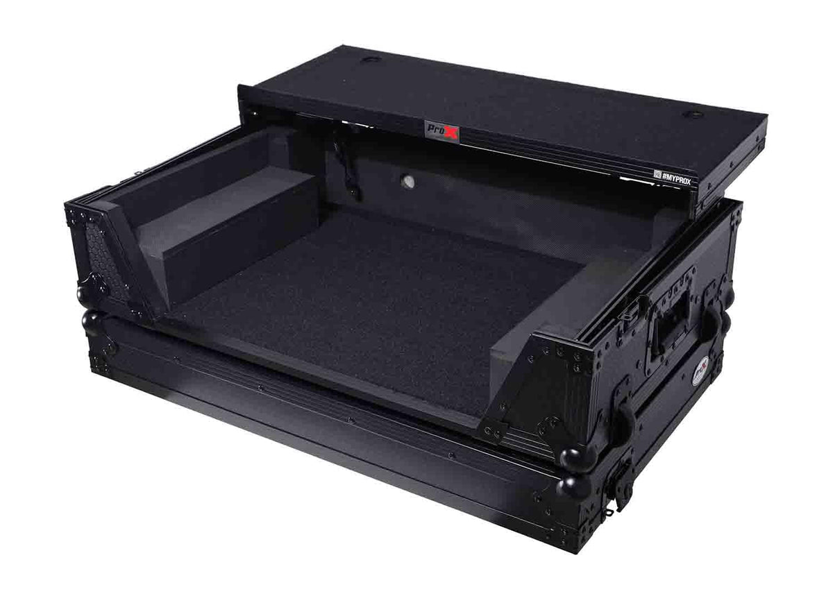 Black Flight Style Road Case with Laptop Shelf 2U Rack Space Wheels Z2252
