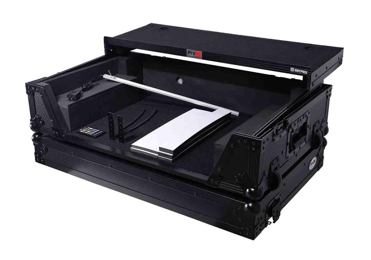 Black Flight Style Road Case with Laptop Shelf 2U Rack Space Wheels Z2252
