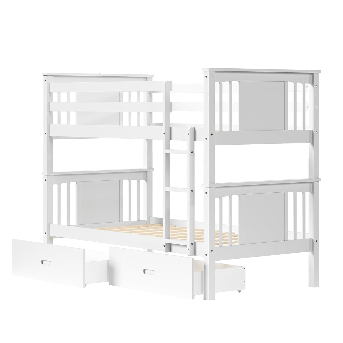 Solid Wood Twin-Over-Twin Bunk Bed with 2 Storage Drawers G3038