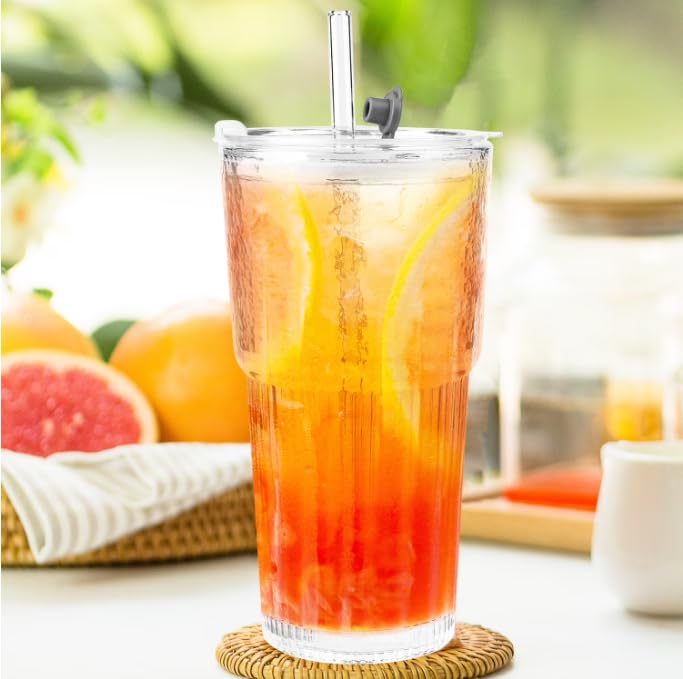 20 oz Glass Tumbler with Lid and Straw E40063