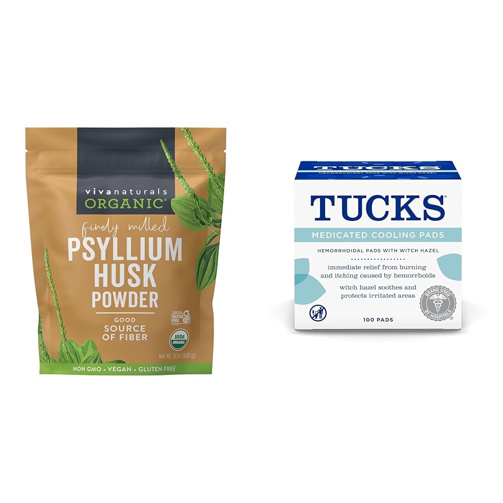 24 oz Organic Psyllium Husk Powder and 100 Count Medicated Cooling Pads W82605