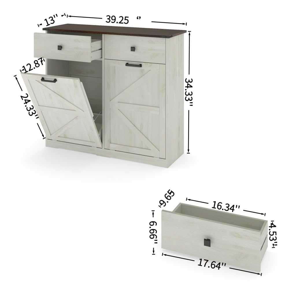 Antique White Woodgrain Tilt Out Trash Cabinet Z740
