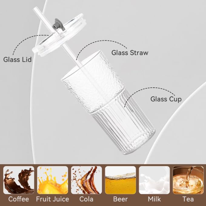 20 oz Glass Tumbler with Lid and Straw E40063