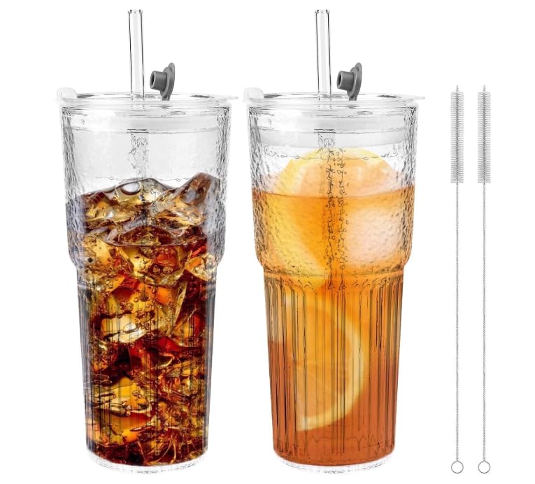 20 oz Glass Tumbler with Lid and Straw E40063