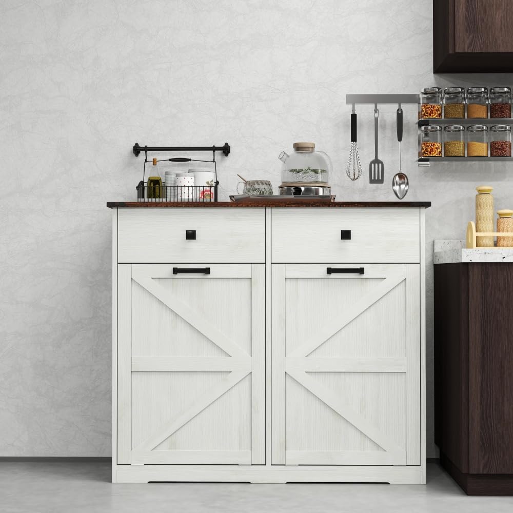 Antique White Woodgrain Tilt Out Trash Cabinet Z740
