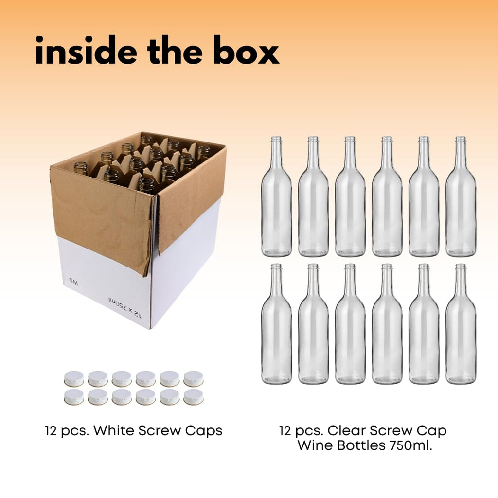 750ml Clear Glass Bottles with Lids 12-Pack E120467