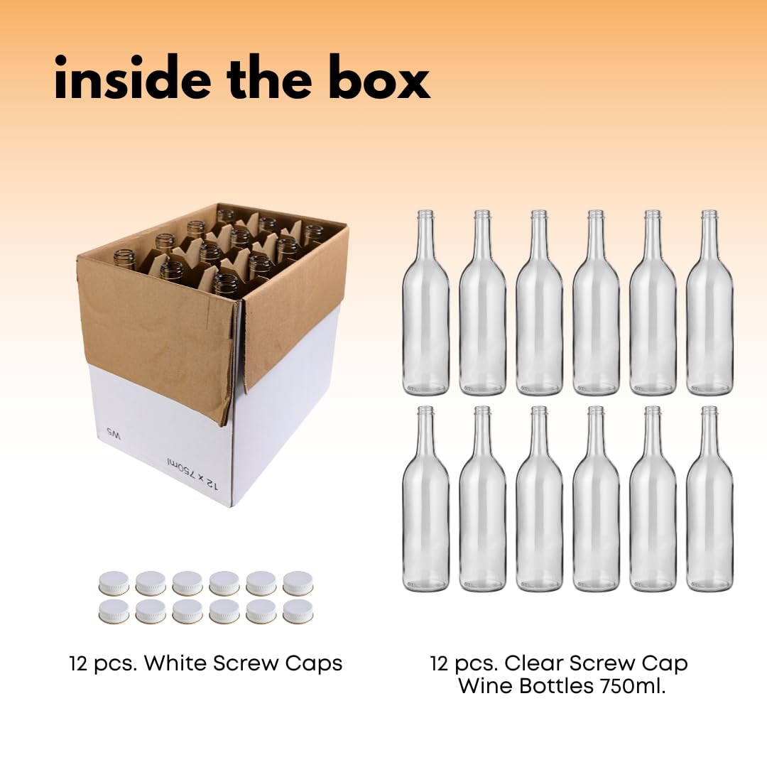 750ml Clear Glass Bottles with Lids 12-Pack E120467