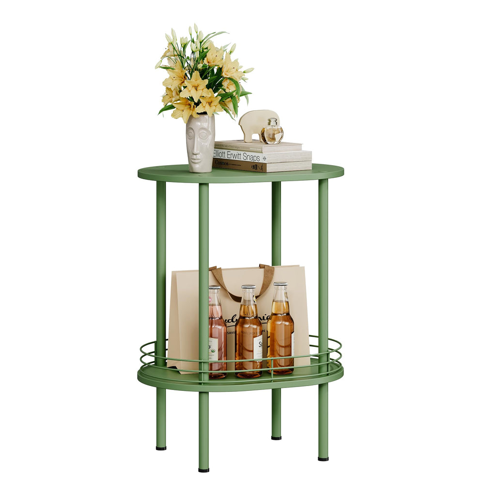Oval Side Table with Storage, 2-Tier Green End Table T928