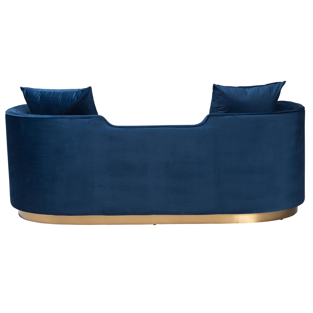 Navy Blue Velvet and Brushed Gold Metal Sofa E13503