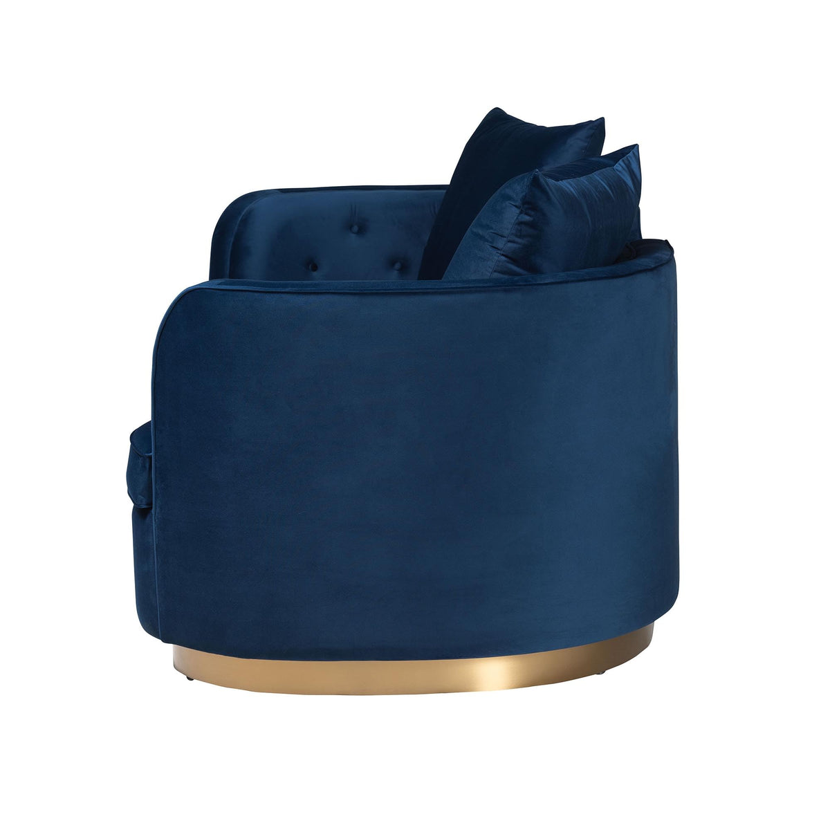 Navy Blue Velvet and Brushed Gold Metal Sofa E13503