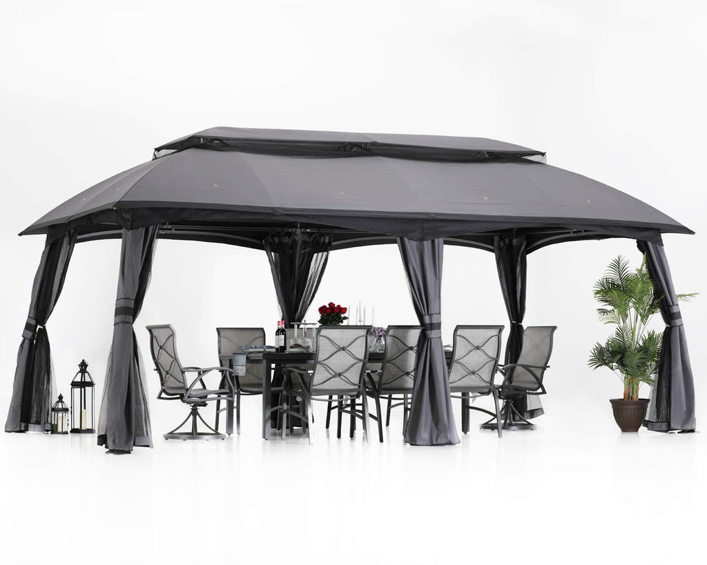 10x20 Outdoor Gazebo with Mosquito Netting and Double Roof L525