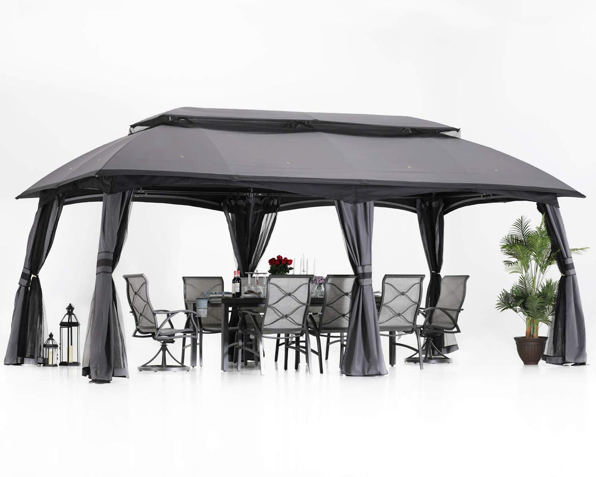 10x20 Outdoor Gazebo with Mosquito Netting and Double Roof L525