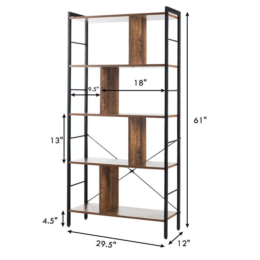 5-Tier Wood Bookshelf with Metal Frame W23505