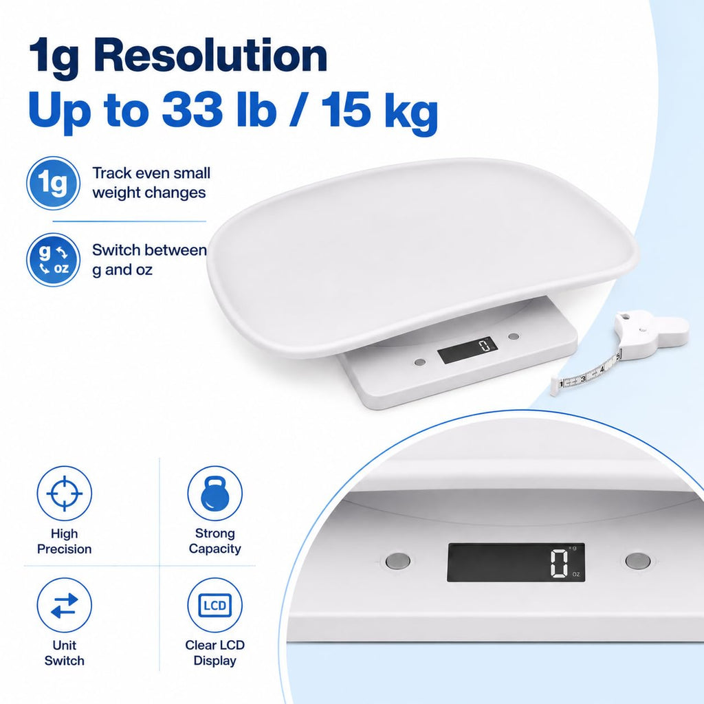 Digital Pet Scale with 1g Resolution and Tape Measure O150