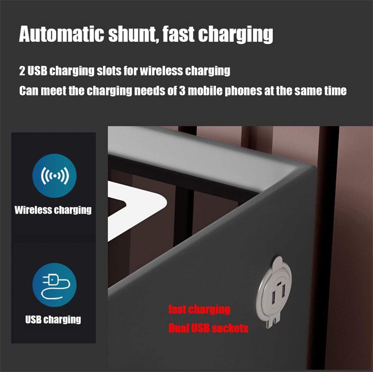 Smart Bedside Table with Fingerprint Reader and Wireless Charging Station N9178