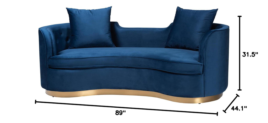 Navy Blue Velvet and Brushed Gold Metal Sofa E13503