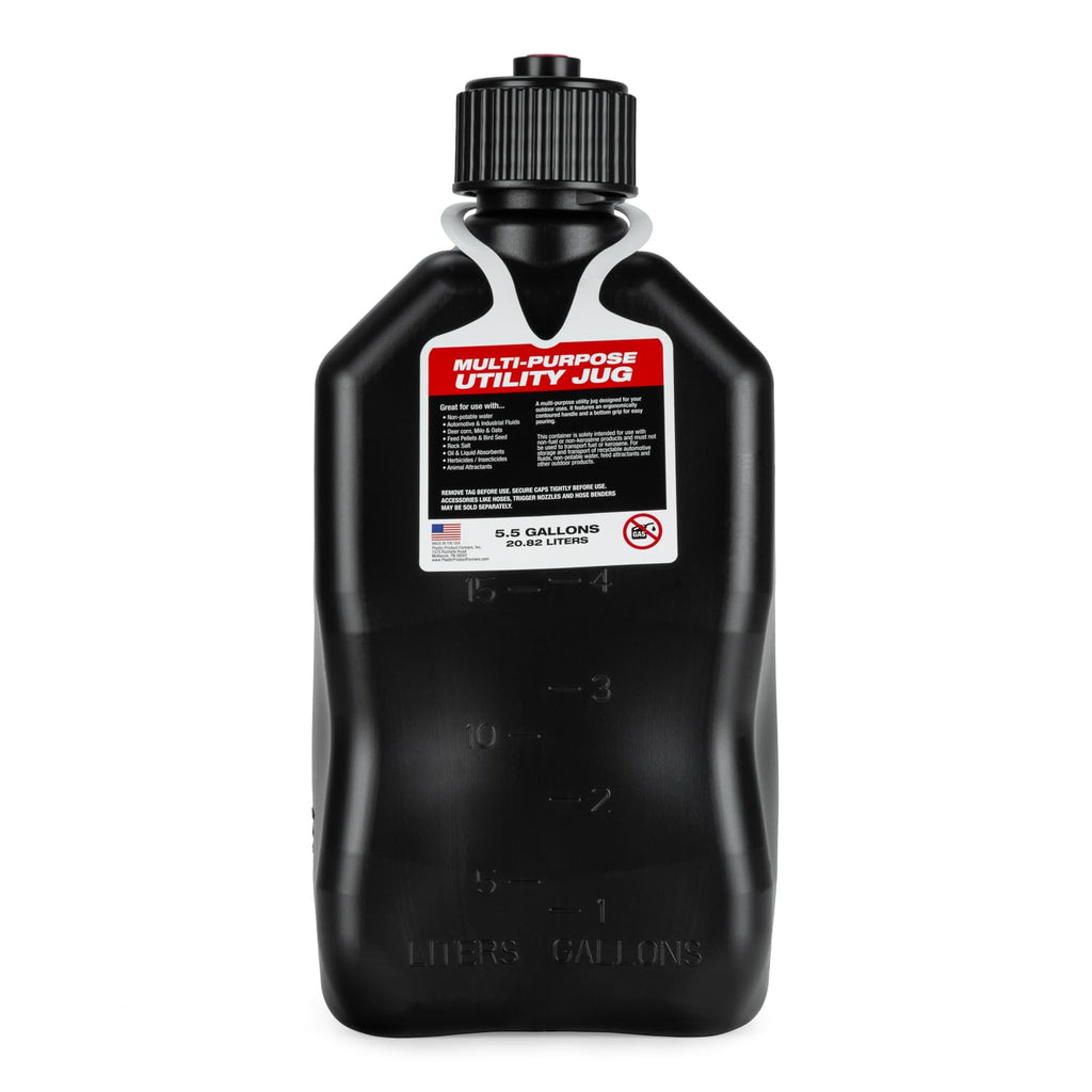 5.5 Gallon Square Motorsport Jug Black with Filler Hoses 4 Pack H915028
