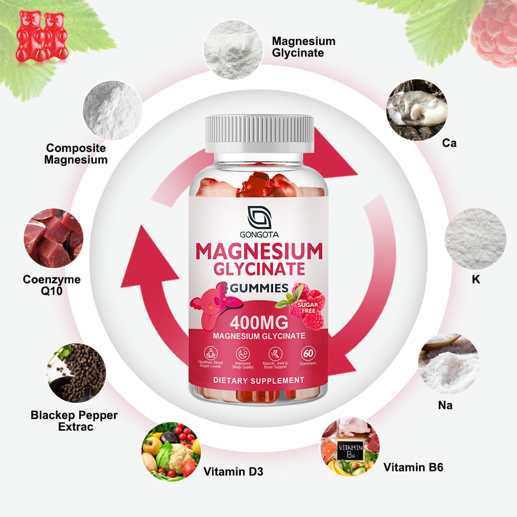Magnesium Glycinate Gummies 400 mg with Vitamin D, B6 - 60 Gummies V55319