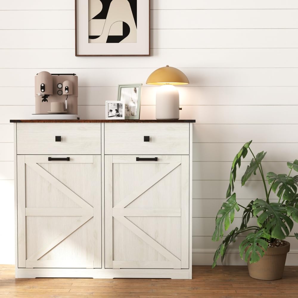 Antique White Woodgrain Tilt Out Trash Cabinet Z740