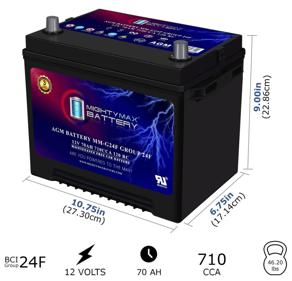 12V 70Ah AGM Replacement Battery A345002