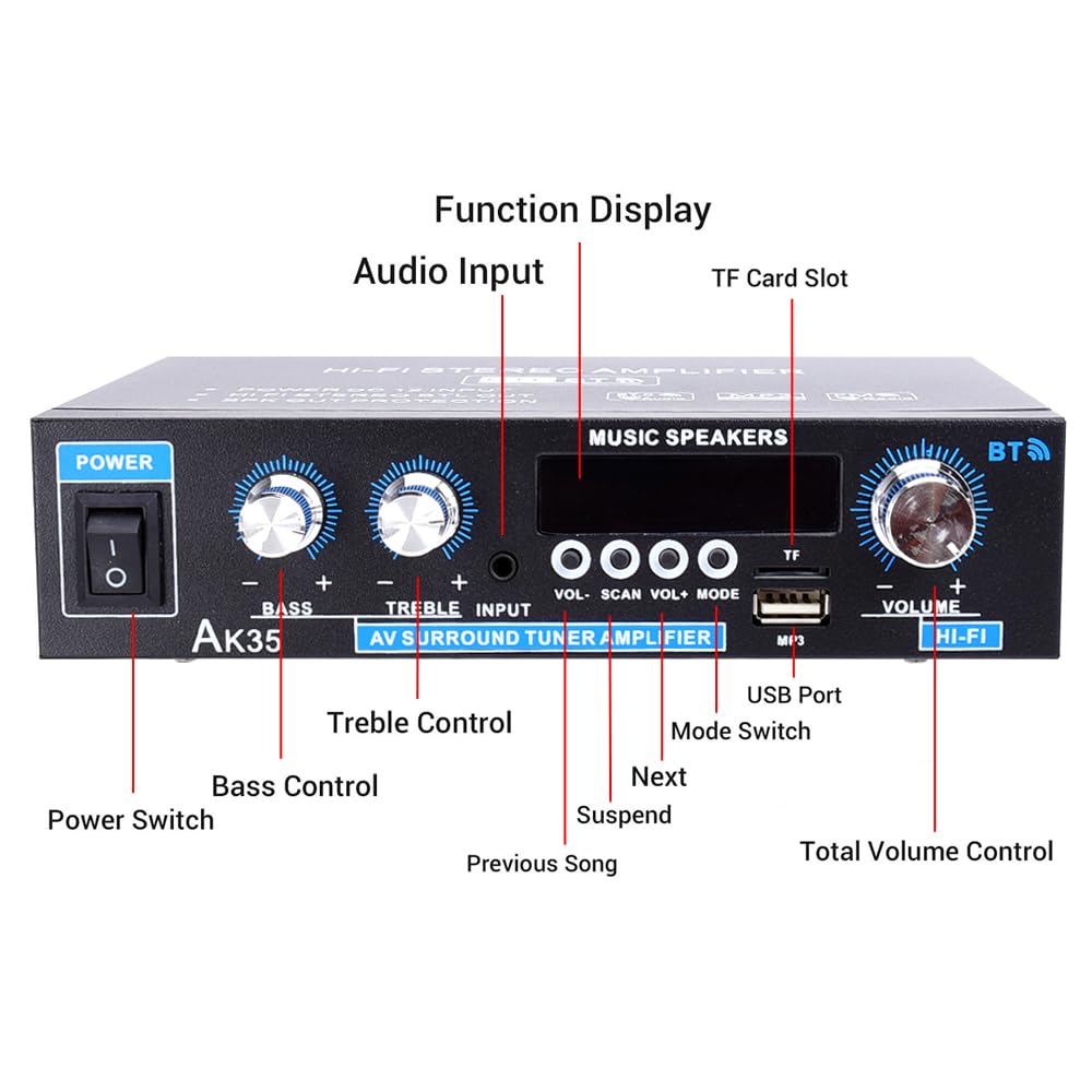 Bluetooth 5.0 200W 2.0 Channel Mini Stereo Amplifier Y64145