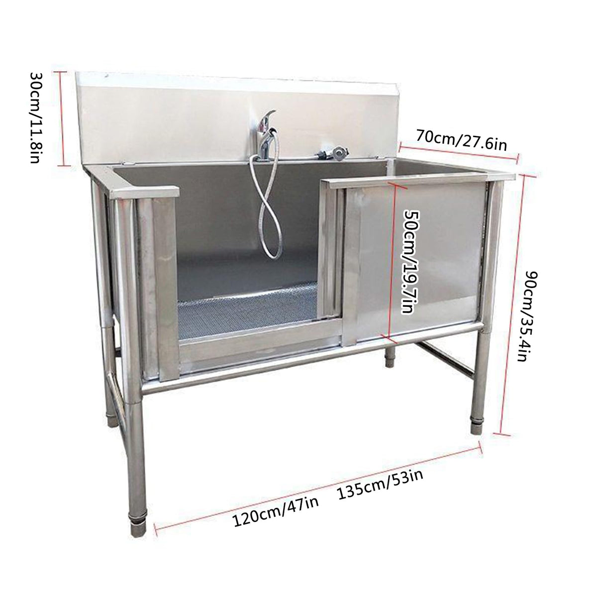 53'' Stainless Steel Pet Grooming Tub with Walk-in Stairs M38416