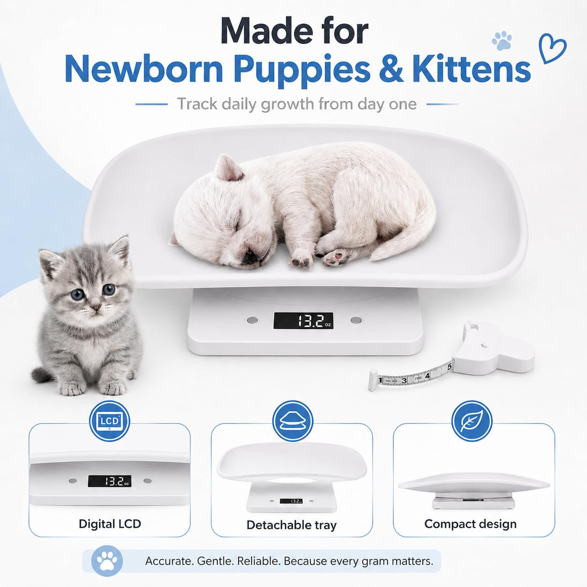 Digital Pet Scale with 1g Resolution and Tape Measure O150