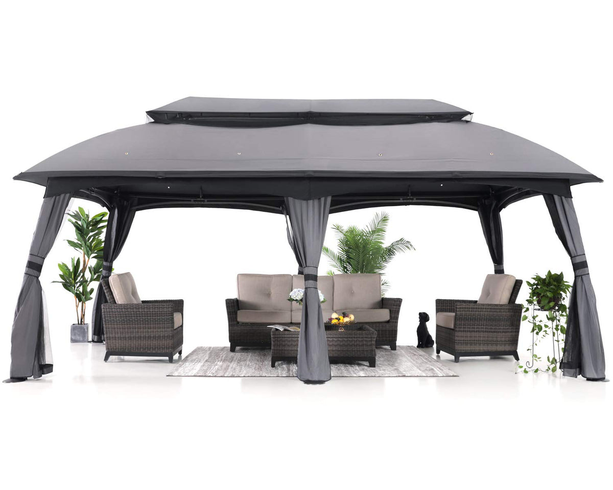 10x20 Outdoor Gazebo with Mosquito Netting and Double Roof L525