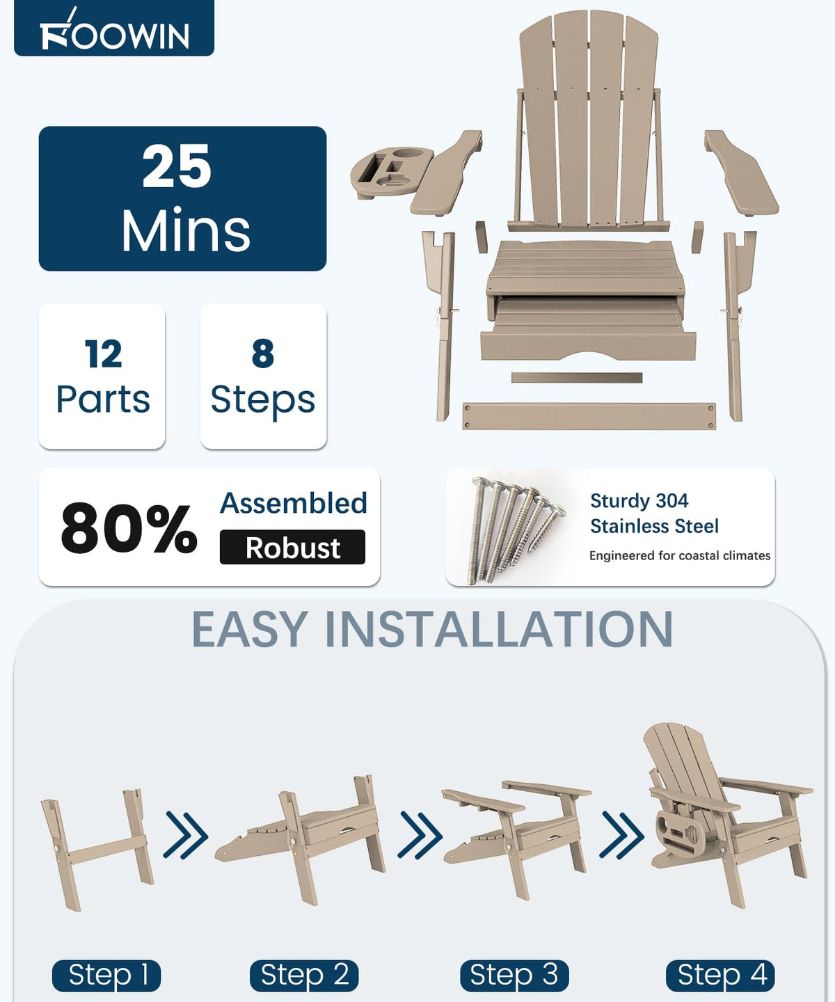 Folding Adjustable Adirondack Chair with Ottoman Set of 2 X6382