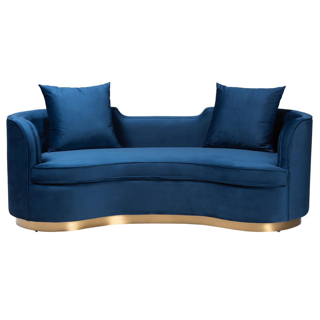 Navy Blue Velvet and Brushed Gold Metal Sofa E13503