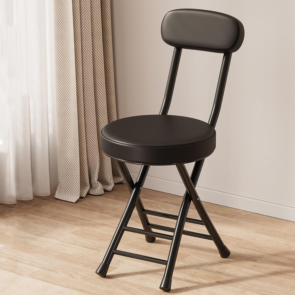 Folding Bar Stool with Backrest 18 inch Black Z1001