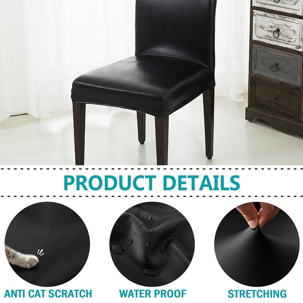 Black 4PCS Waterproof PU Leather Dining Chair Covers B627