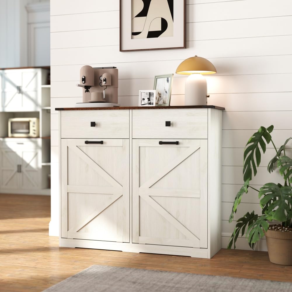 Antique White Woodgrain Tilt Out Trash Cabinet Z740