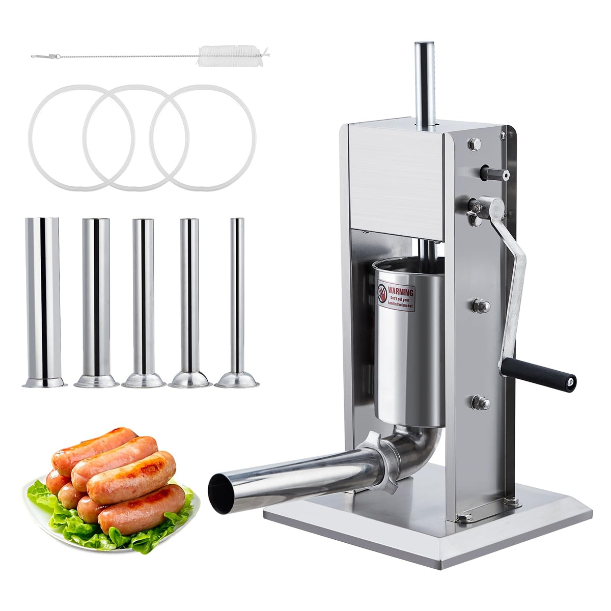 Manual Stainless Steel Sausage Stuffer with 5 Stuffing Tubes V826874