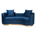 Navy Blue Velvet and Brushed Gold Metal Sofa E13503