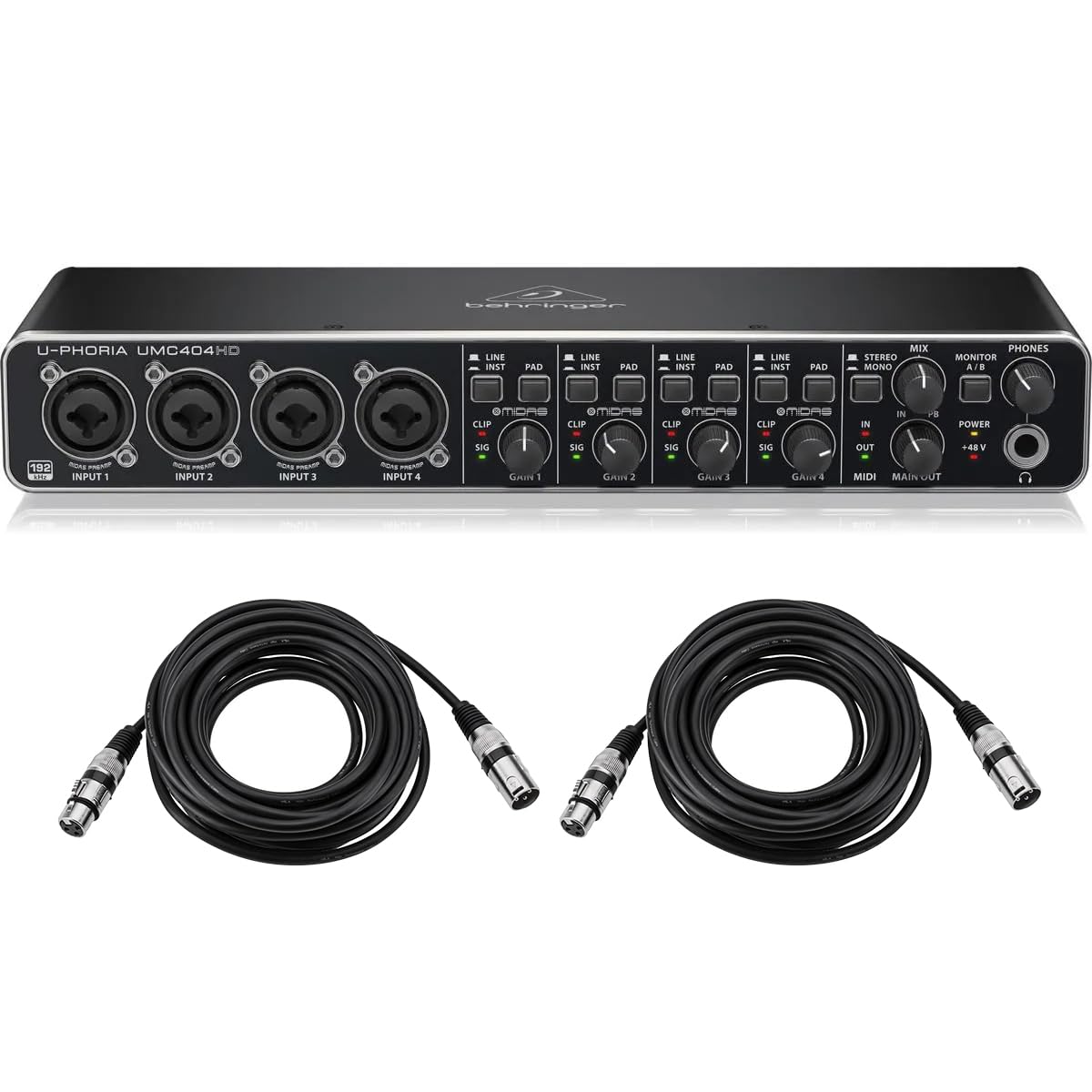 USB Audio/MIDI Interface with Mic Preamplifiers and 2x 25' XLR Cables W355535