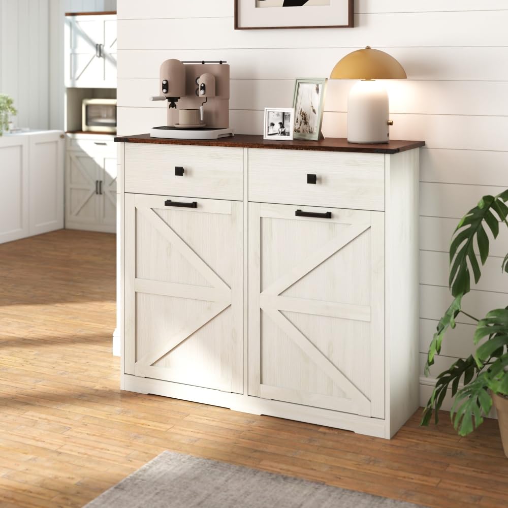 Antique White Woodgrain Tilt Out Trash Cabinet Z740