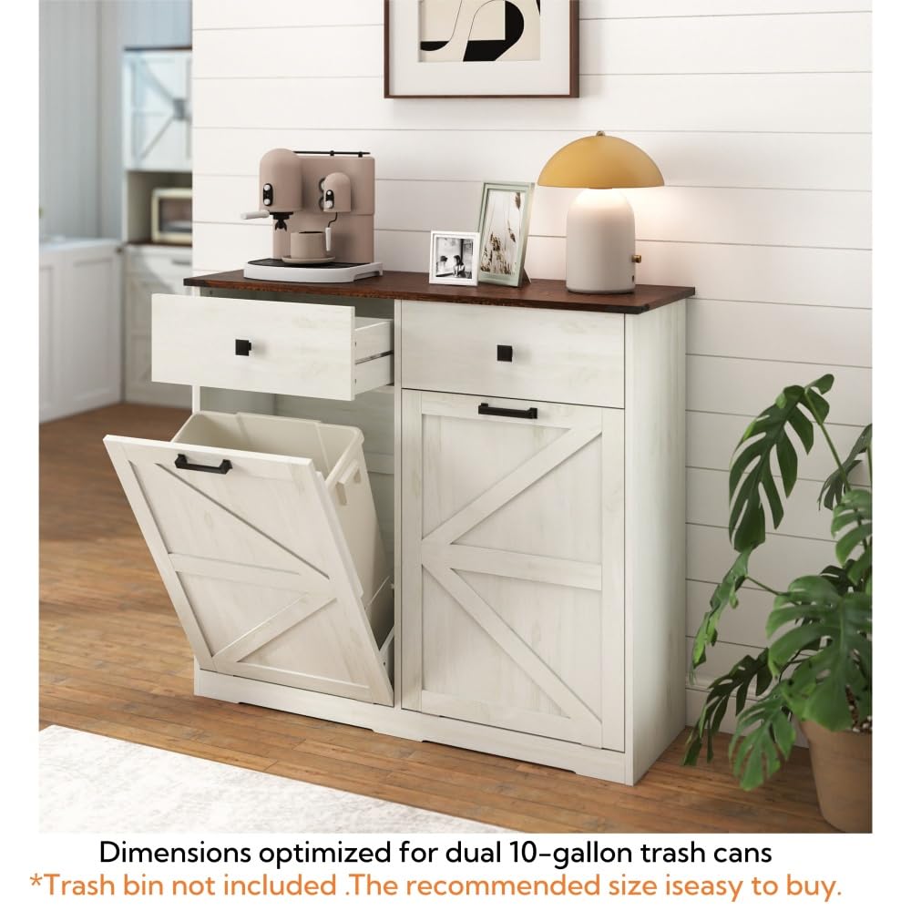 Antique White Woodgrain Tilt Out Trash Cabinet Z740