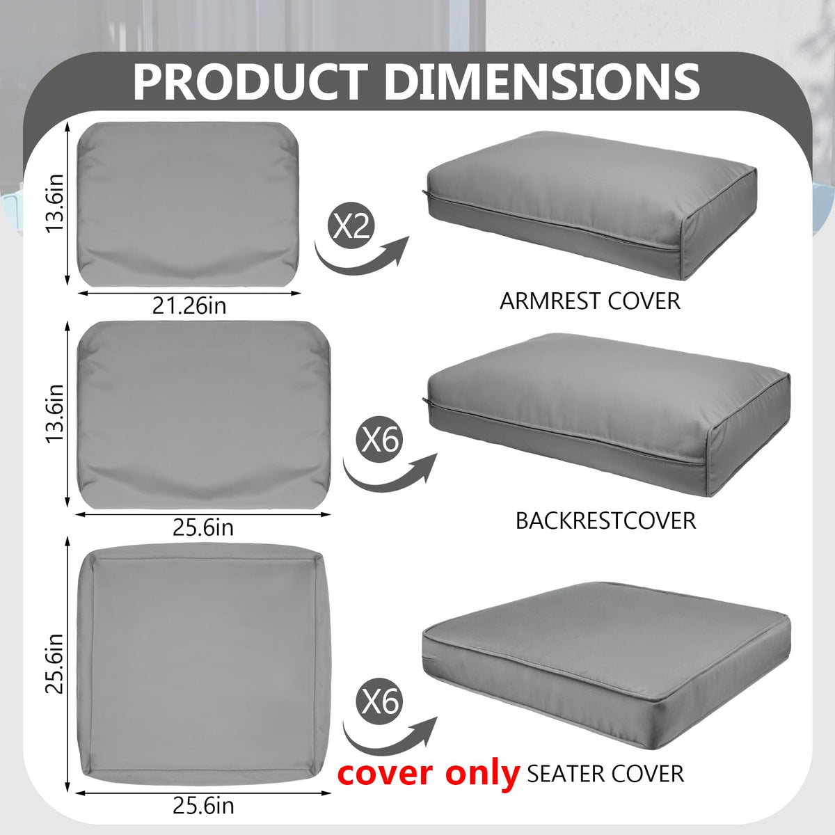14 Piece Outdoor Waterproof Cushion Covers with Zipper X480