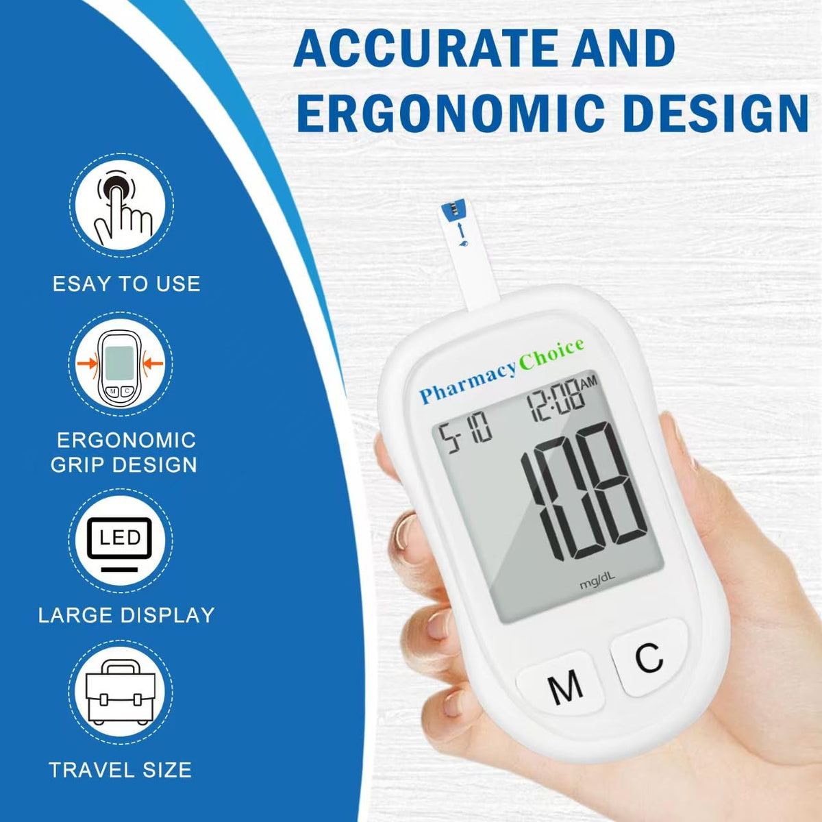 Blood Glucose Monitor Kit, 100 Strips, Meter, Lancing Device J3445