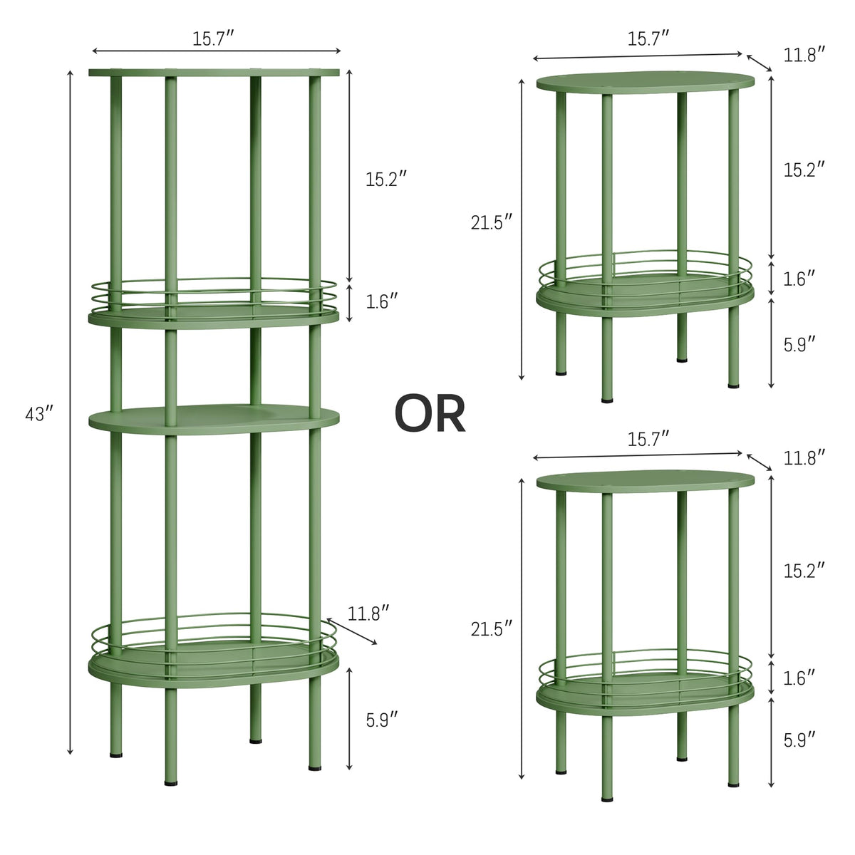 Oval Side Table with Storage, 2-Tier Green End Table T928