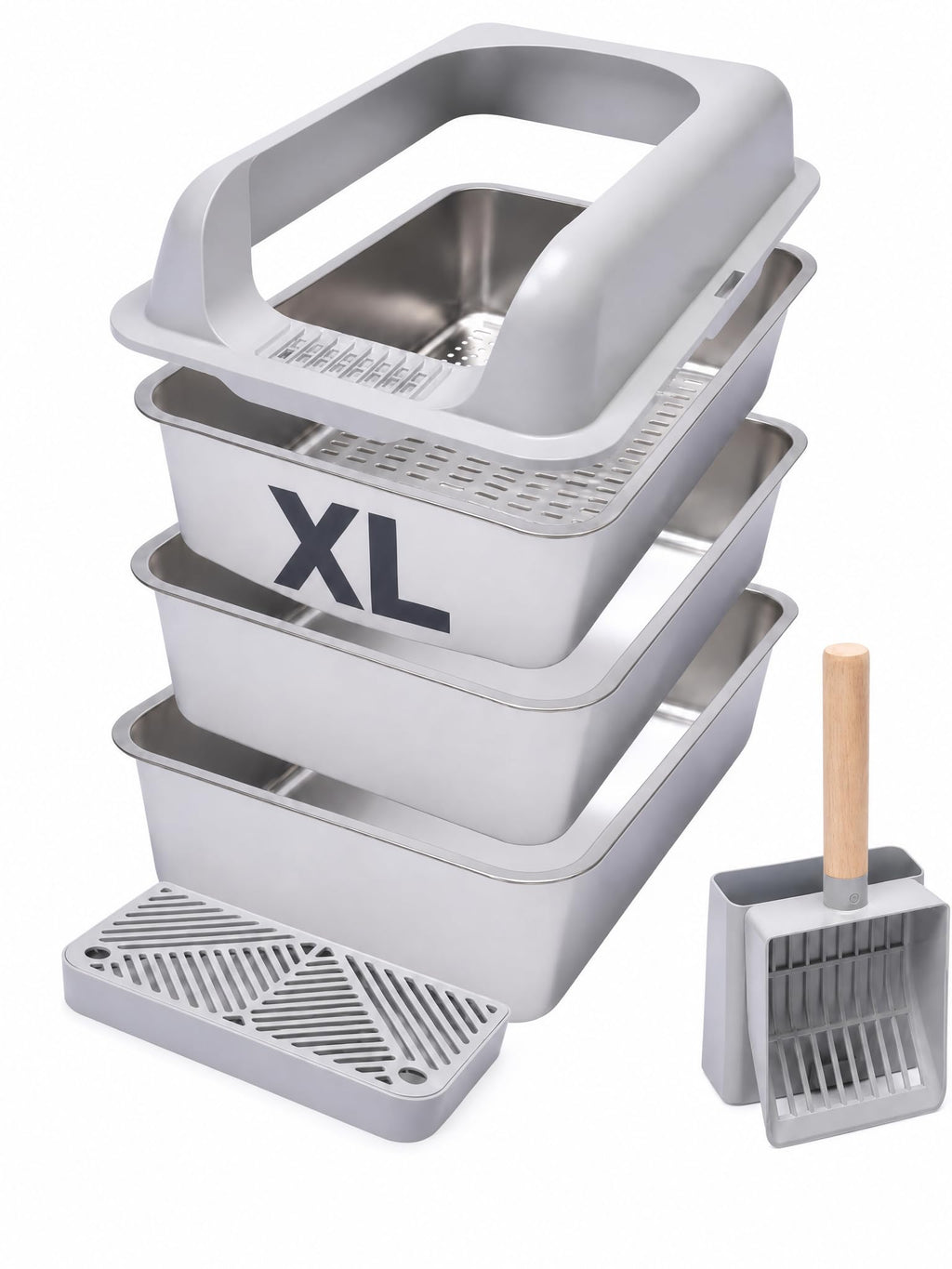 XL Stainless Steel Sifting Cat Litter Box with High Sides K294