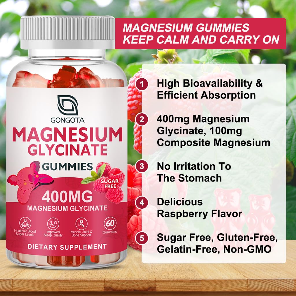 Magnesium Glycinate Gummies 400 mg with Vitamin D, B6 - 60 Gummies V55319