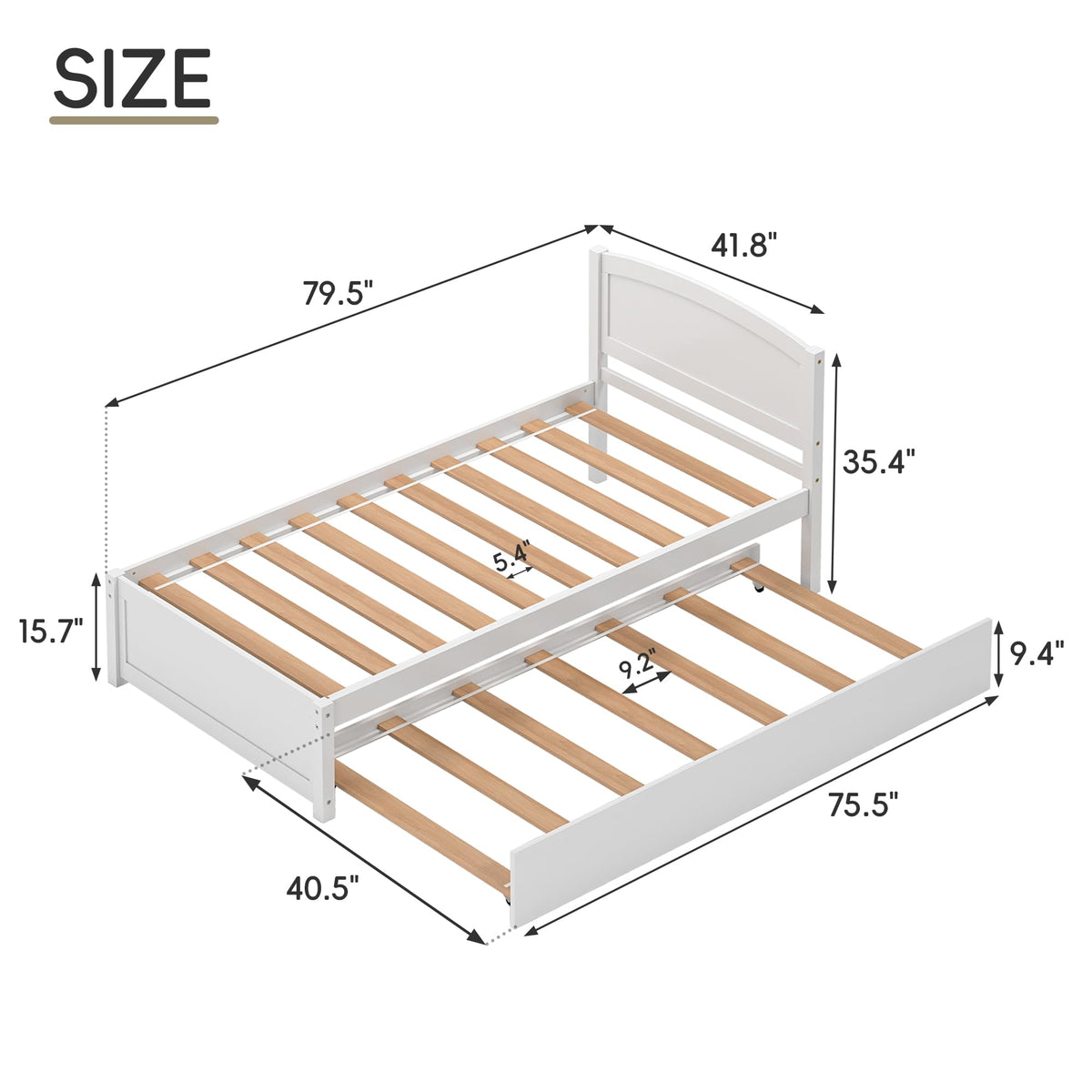 White Twin Trundle Bed with Headboard Z446