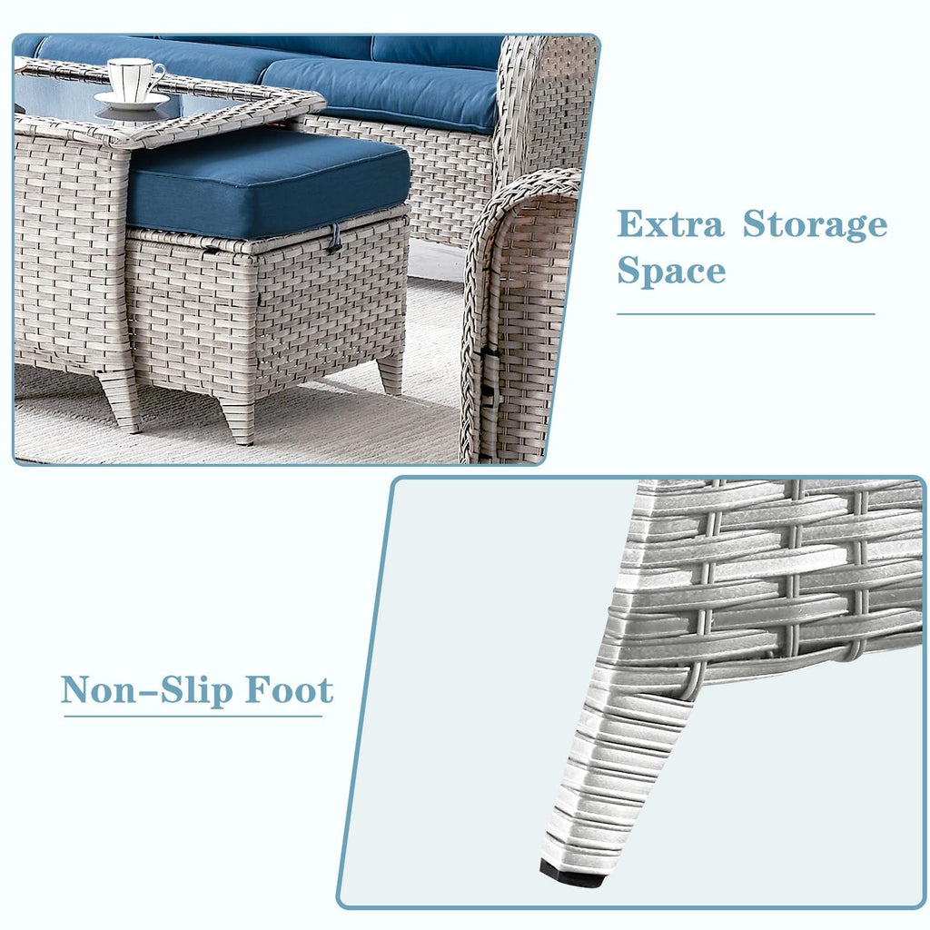 8 Piece Wicker Patio Furniture Set with Swivel Rocker Chairs and Coffee Table N744