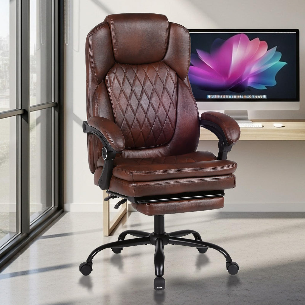 Big and Tall Ergonomic High Back PU Leather Reclining Office Chair with Footrest H5662